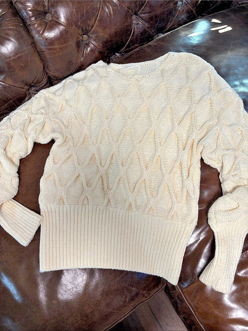 Anthropologie Cream Geometric Knit Sweater Size Large